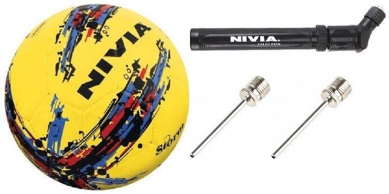Combo of Three, One Storm (Yellow) Football, One double action air inflation Pump and 2 Needles. Football - Size: 5-image-11