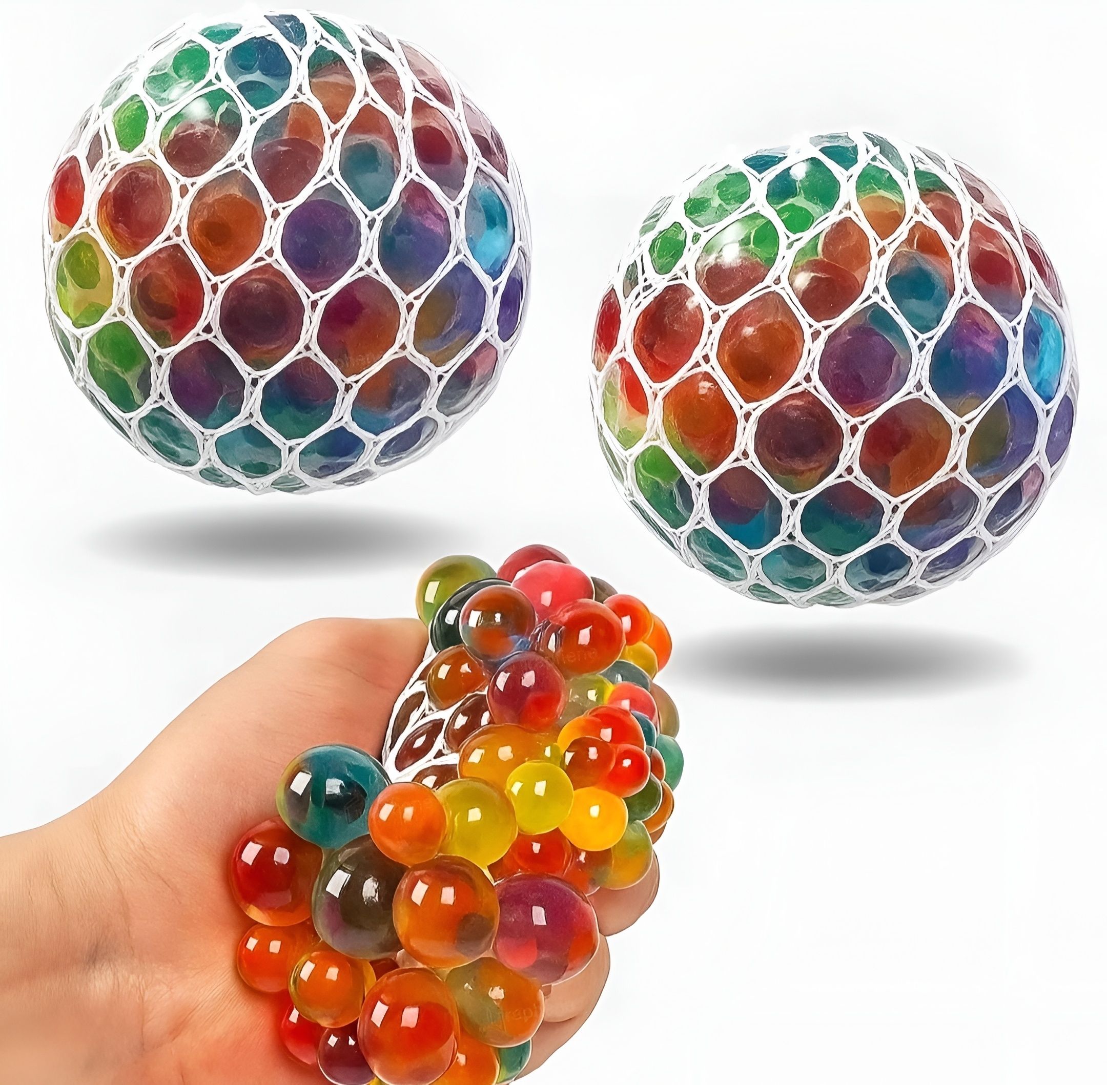 2 PCS) Mesh Squishy Stress Ball for Kids - Squeeze Toy for Pressure Relief, Rugby Ball - Size: 1
