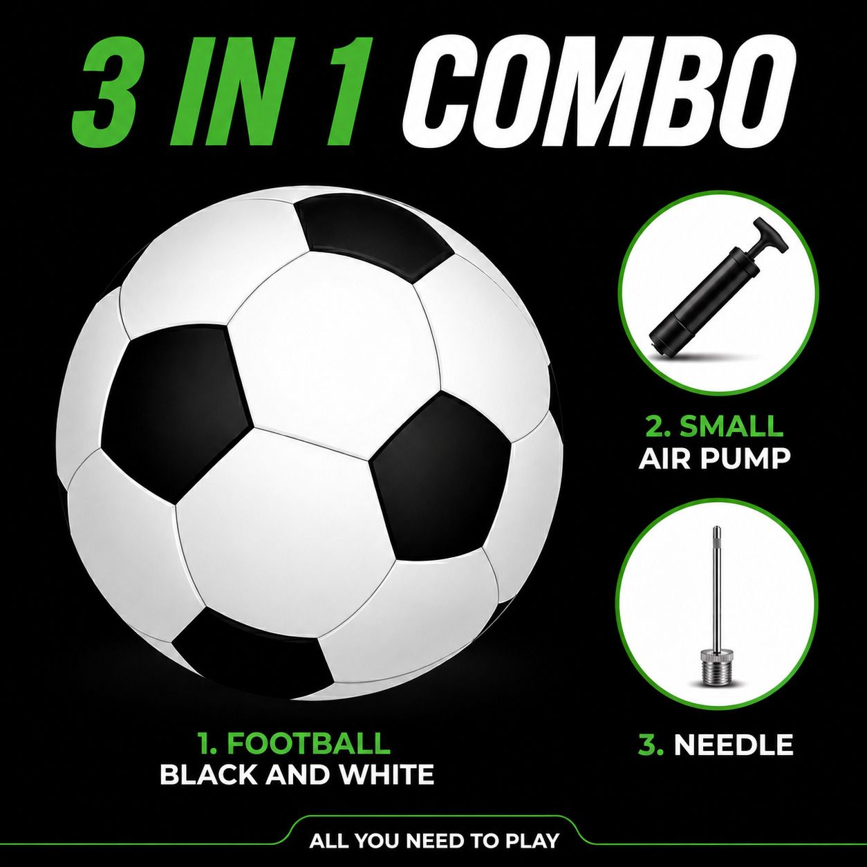 BLACK AND WHITE Football with Pump Size 5 Hand Stitched Rugby Sheet Long Lasting Football Kit-image-29