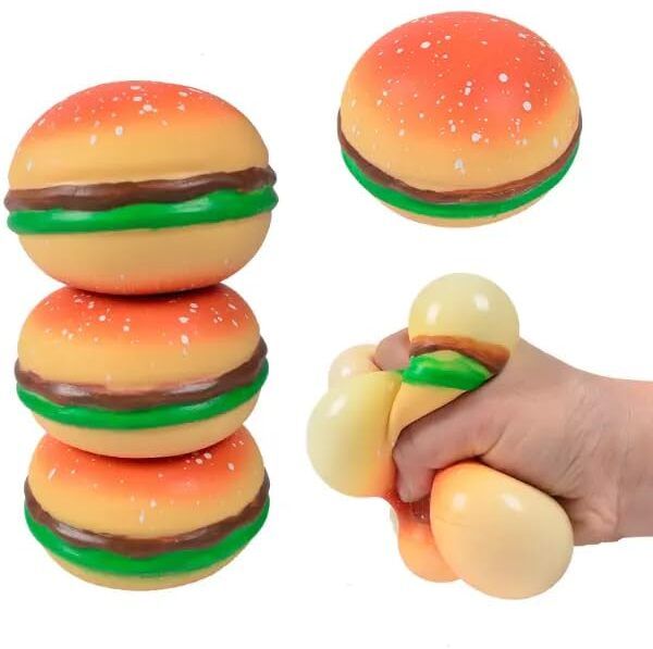 Jumbo Hamburger Stress Ball, Squeezable Burger Toy, Realistic Food Design Squash Ball