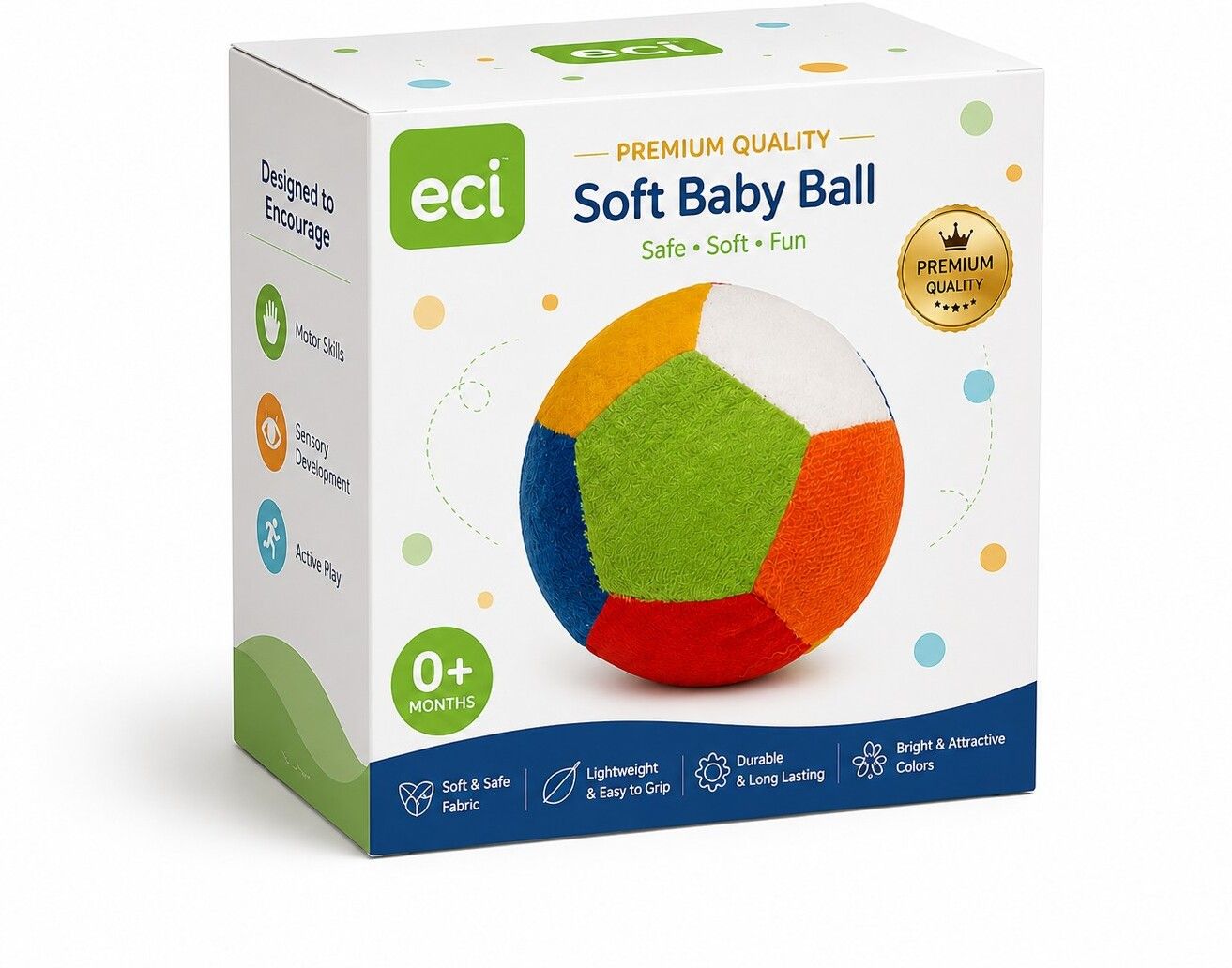 eci Premium Quality Soft Plush Baby Ball | Multi-Color Sensory Ball Football - Size: 5-picture-11