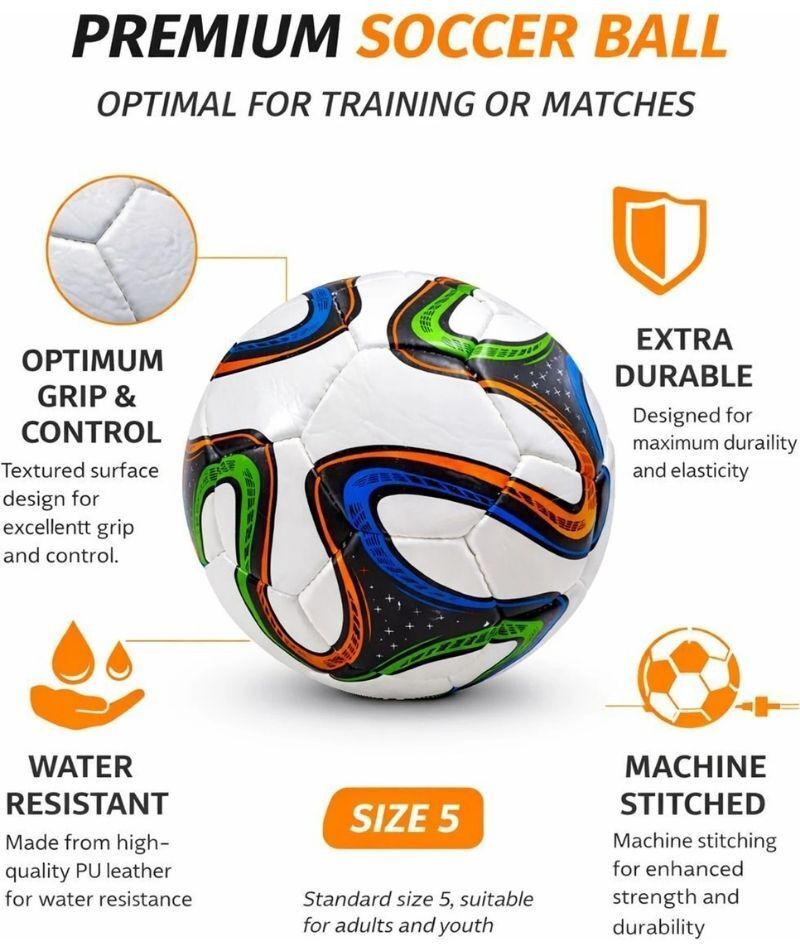 PVC Size 5 Football | Durable Machine-Stitched Soccer Ball for Training & Match Football - Size: 5-image-7