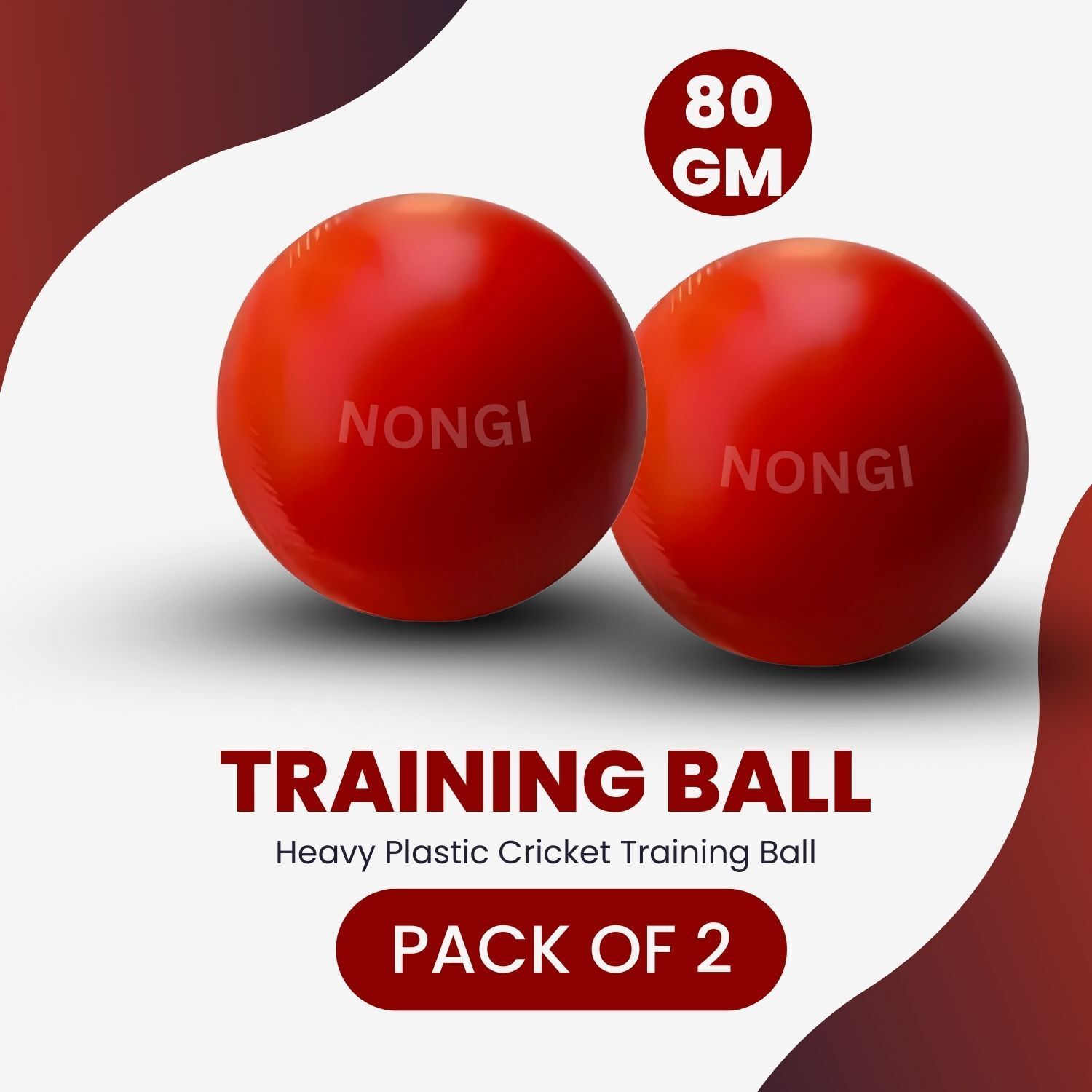 nongi Heavy Plastic Ball Red Non Toxic (Pack of 2 | 80gm Per Ball) Cricket Training Ball-picture-10