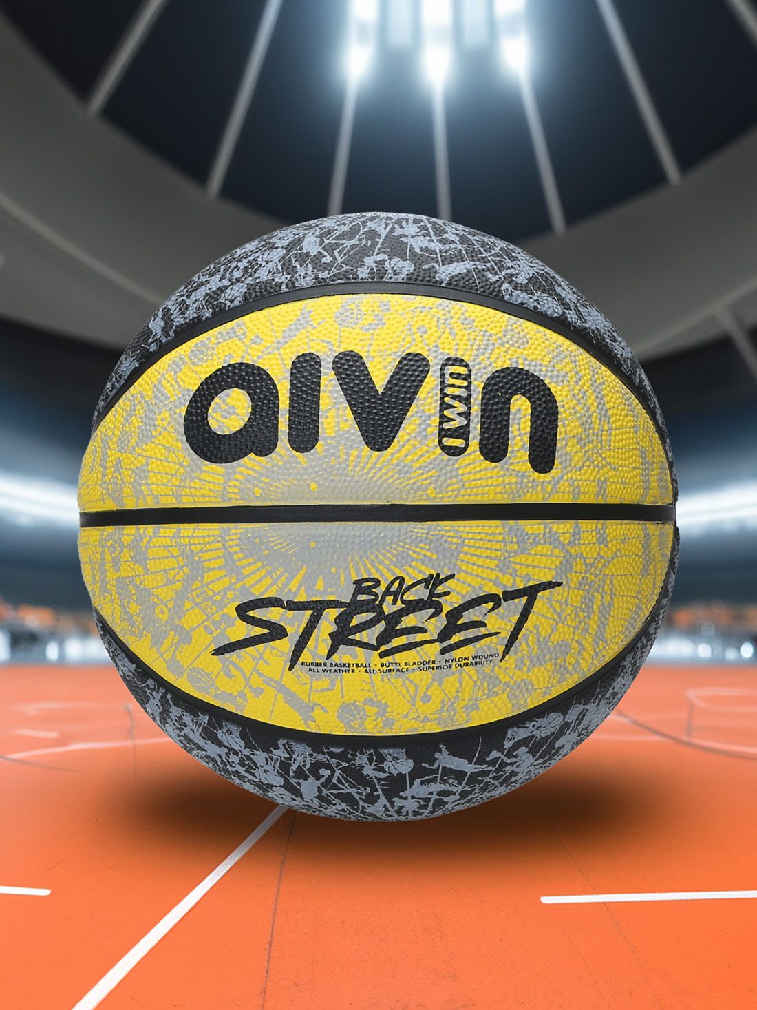 aivin Back Street Basketball, Rubber Mould, All Surface, 8 Panel, (Yellow/Black) Size7 Basketball - Size: 7-picture-43