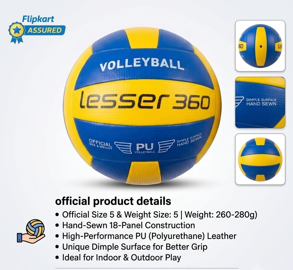 lesser 360 Standard Size vollyball Blue Yellow for indoor and outdoor activities Volleyball - Size: 5-picture-4
