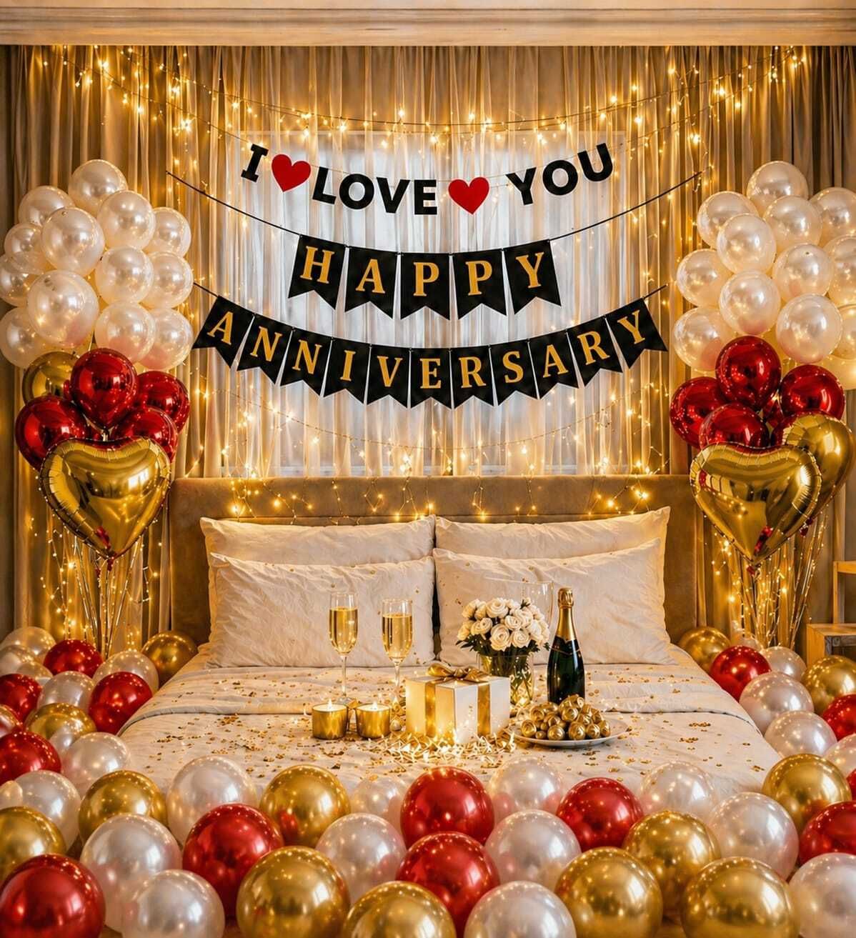 Solid Happy Anniversary Banner With Love U Surprise Decoration Kit 40 Items Balloon-image-39
