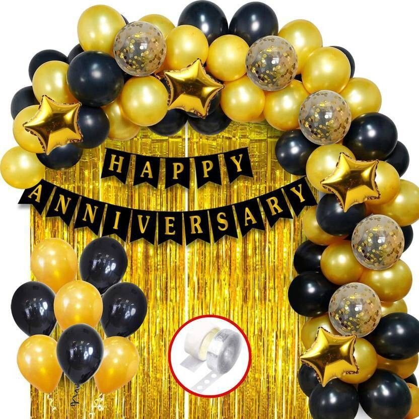 Solid Happy Anniversary Decoration with Bunting, Metallic Balloons, Foil Curtain Balloon Bouquet-image-8