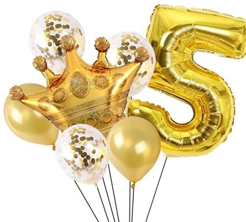 soi Solid Gold 5 Digit Number foil Balloon with Crown Foil, Confetti and Latex Balloon Balloon-picture-33
