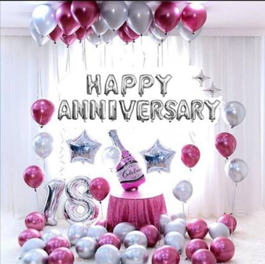 Solid Happy Anniversary Foil with 30 HD Metallic Balloons with Champagne Bottle and Foil Star Decoration Kit Balloon-image-31