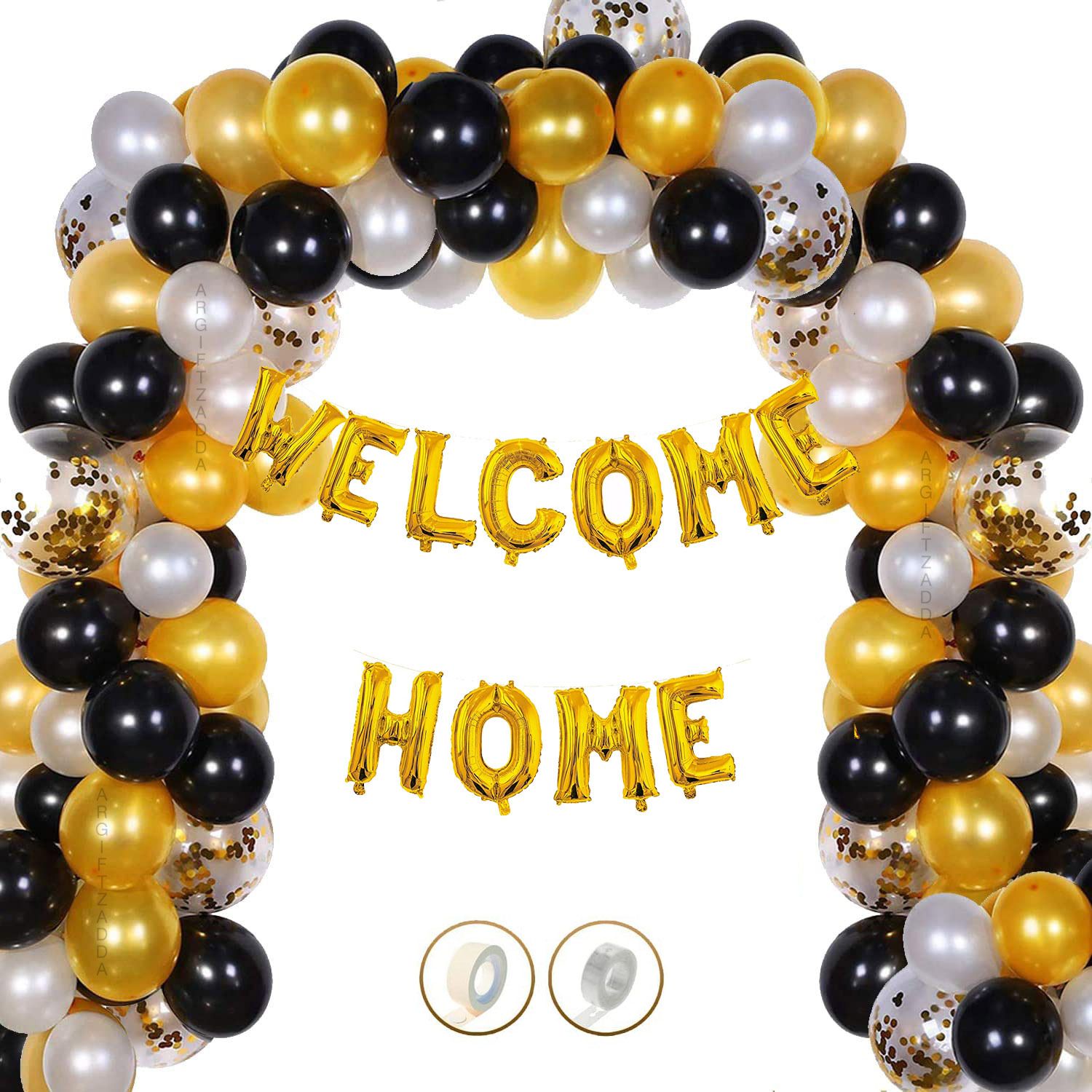 Solid 66 Pcs "Welcome Home" Letter Alphabet Foil Balloon Golden BlackTheme Party Kit Letter Balloon-image-6