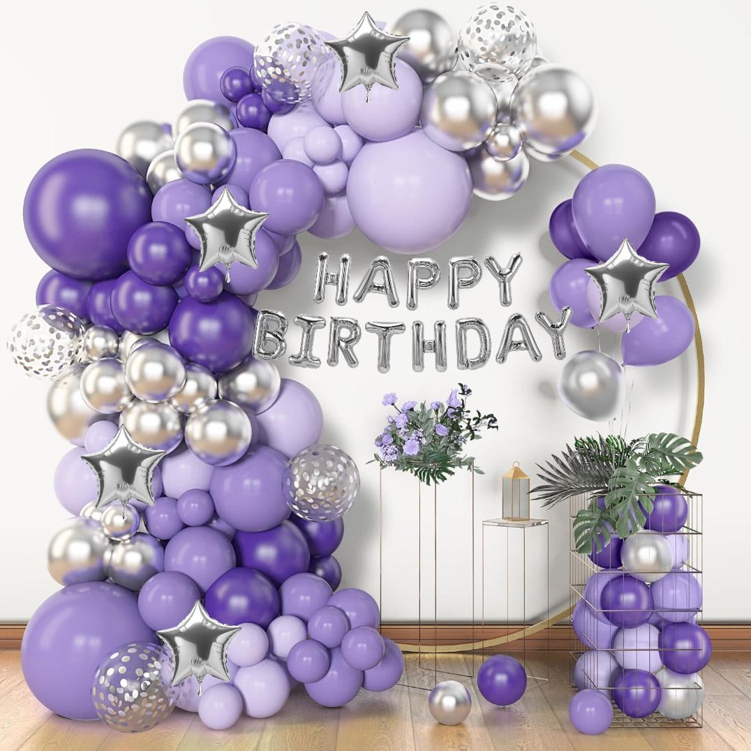 Solid Purple & Silver Balloon Garland Kit. Balloon-image-14