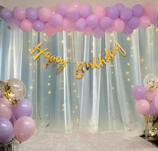 party midlinkerz Solid Purple Theme Birthday Decoration kit Set Items with Net,Led Light for Girls,Wife Balloon-picture-31