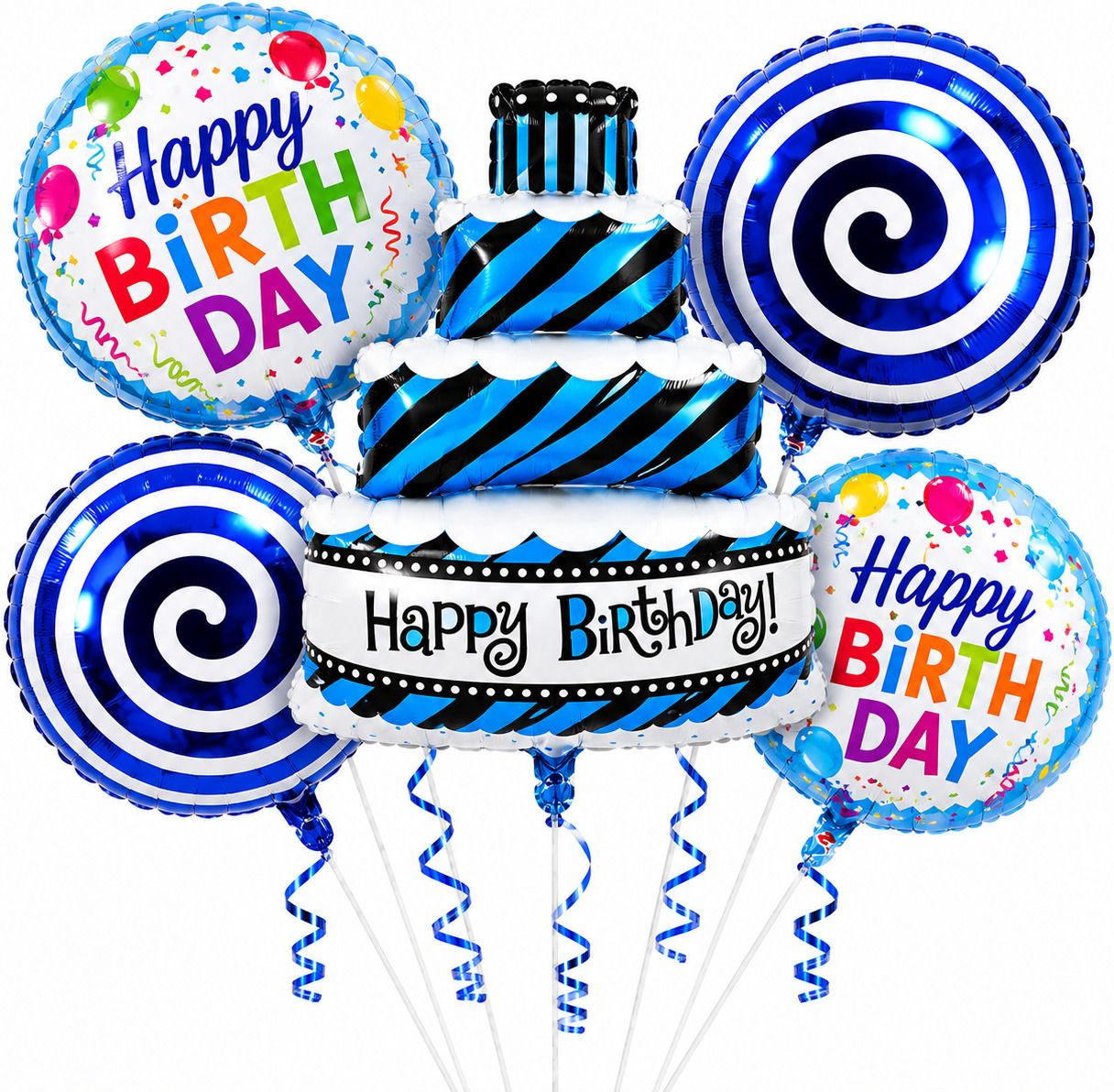 Printed Blue Happy Birthday Foil Balloons, Banner & Sash Pack With Cake balloon ET8 Balloon-image-1