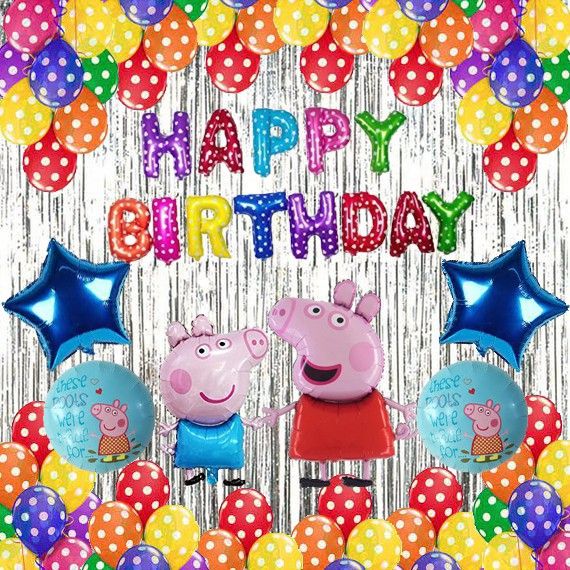 Printed peppa pig birthday theme decoration combo set for kids girls boys Balloon-image-40