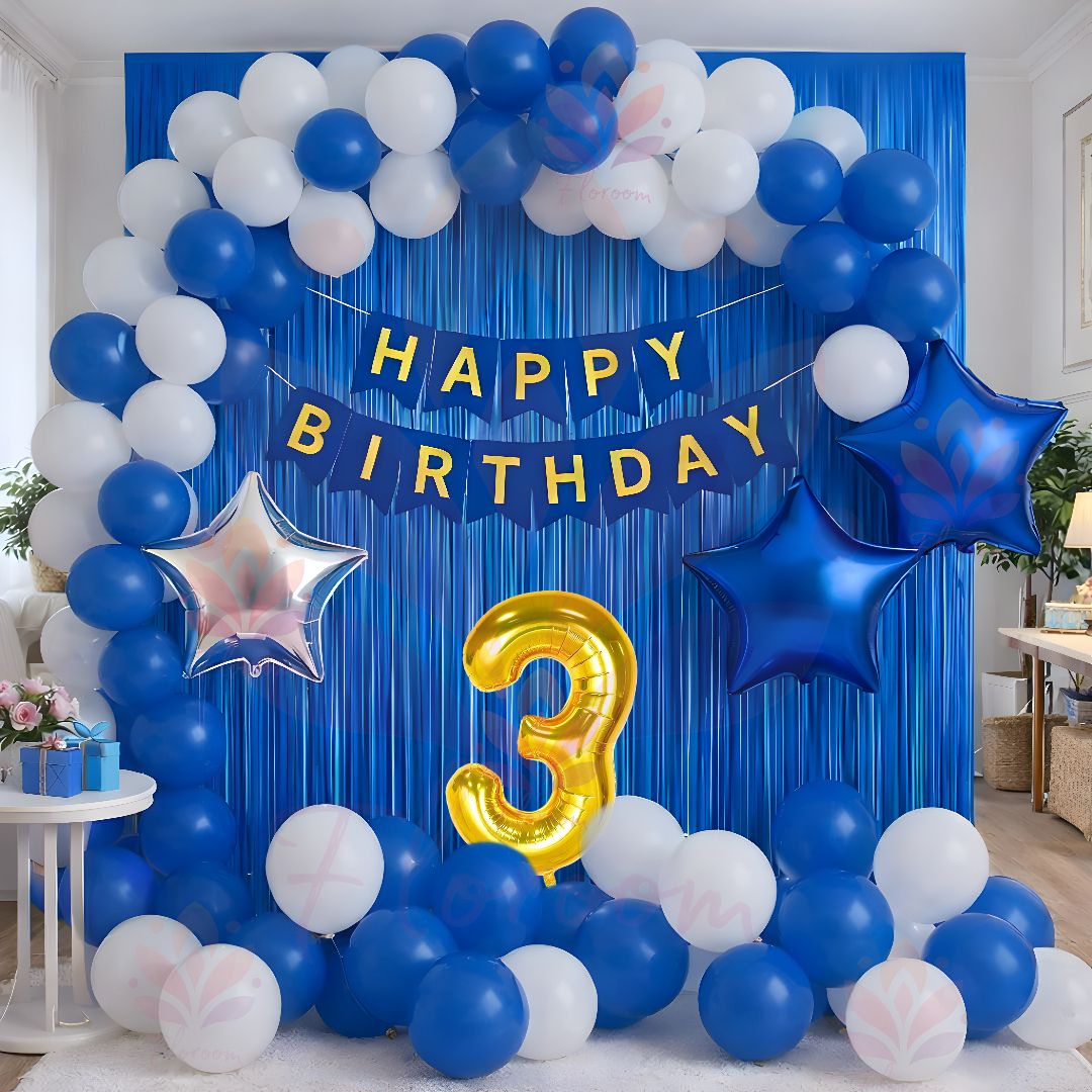 floroom Adorable Blue & White Theme 3rd Birthday Decoration Combo Kit for Kids-picture-13