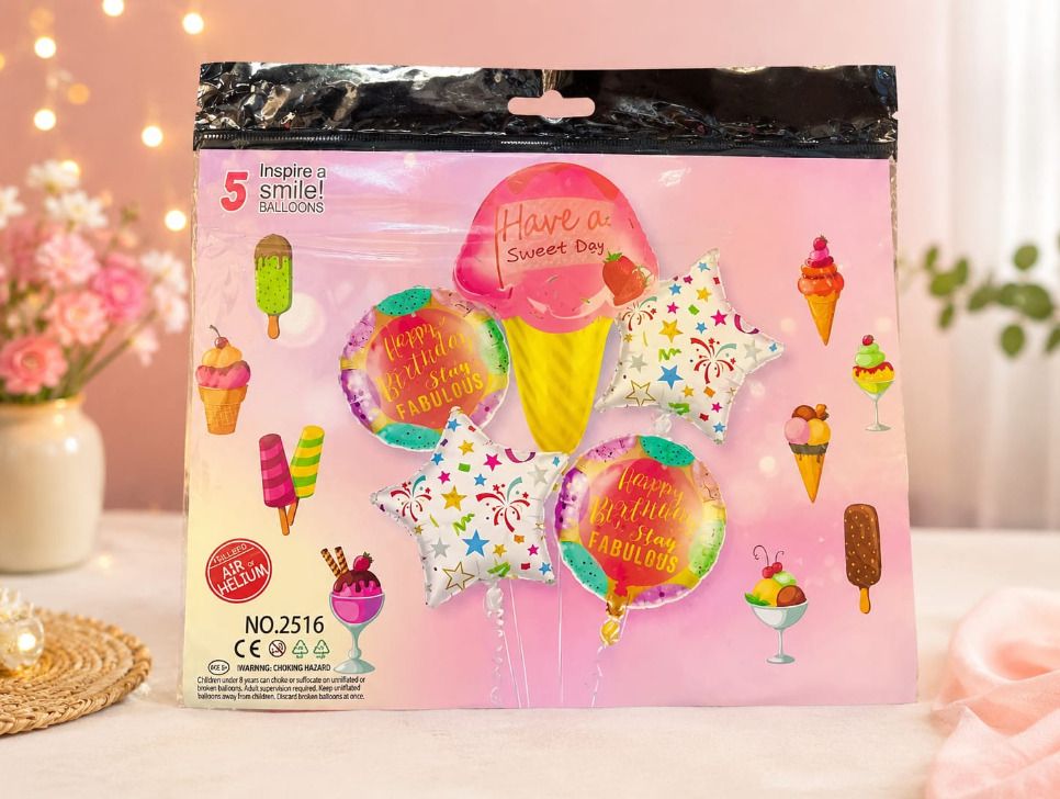 pbbs Printed Ice cream 5 pcs foil balloons for birthday decoration Balloon-picture-10
