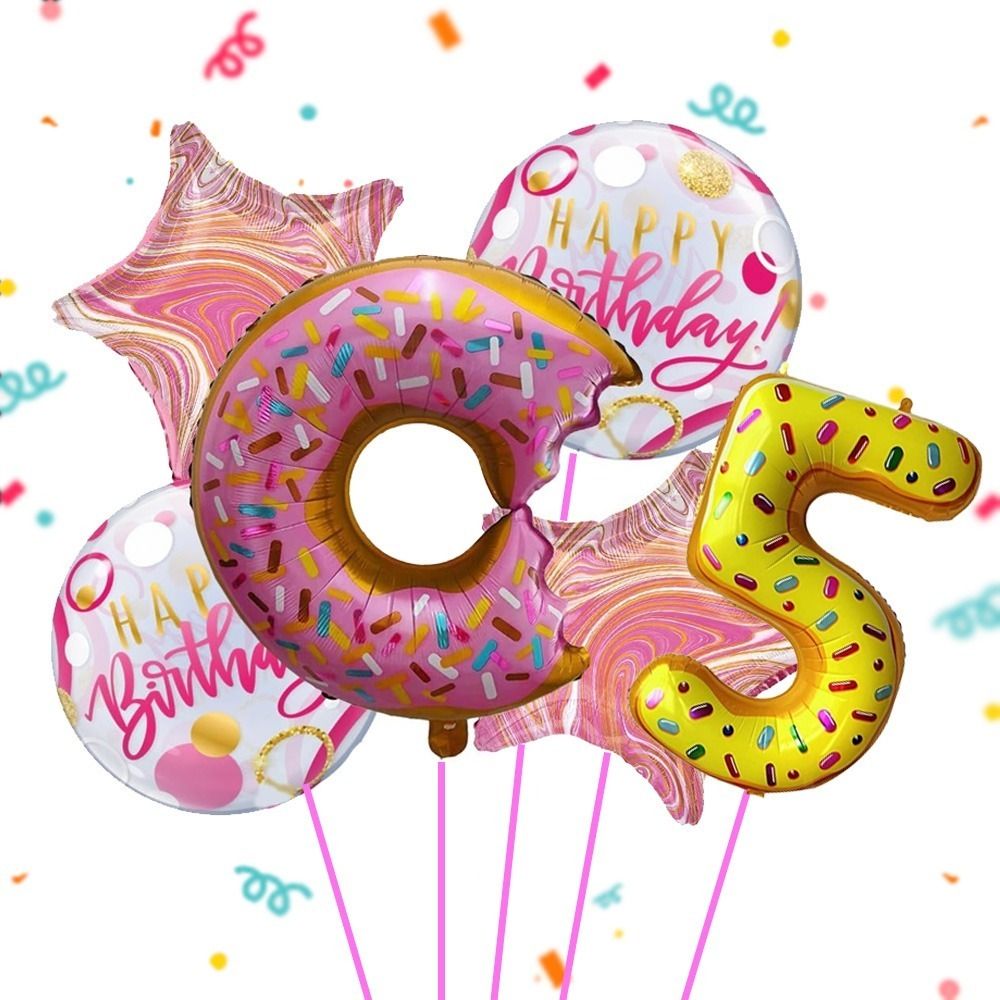 Printed Printed 5No.Candy Donut Star foil Balloon (Multi,Pack of 6) Birthday decoration Balloon-image-38