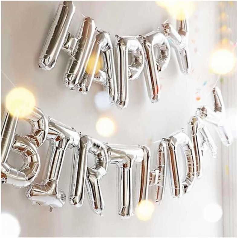 flipmate Solid Happy Birthday Silver Letter Foil Balloon Birthday Party Supplies , Letter Balloon-picture-2