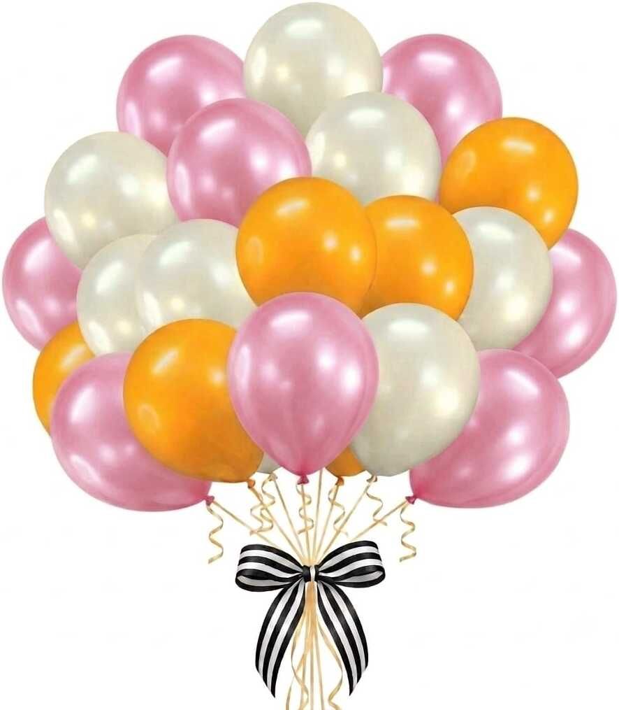 dul dul Solid 15 pcs White,15 pcs Orange,15 pcs Pink color Metallic balloons for Birthday Balloon-picture-32