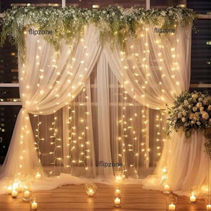 Printed White Net Curtain for Decoration with Fairy Lights, Birthday Backdrop Decoration Balloon-image-26