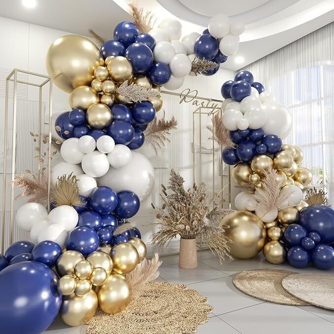 bcollectns Solid Blue white gold balloon garland kit for party decoration ( set of 62) Balloon-picture-12