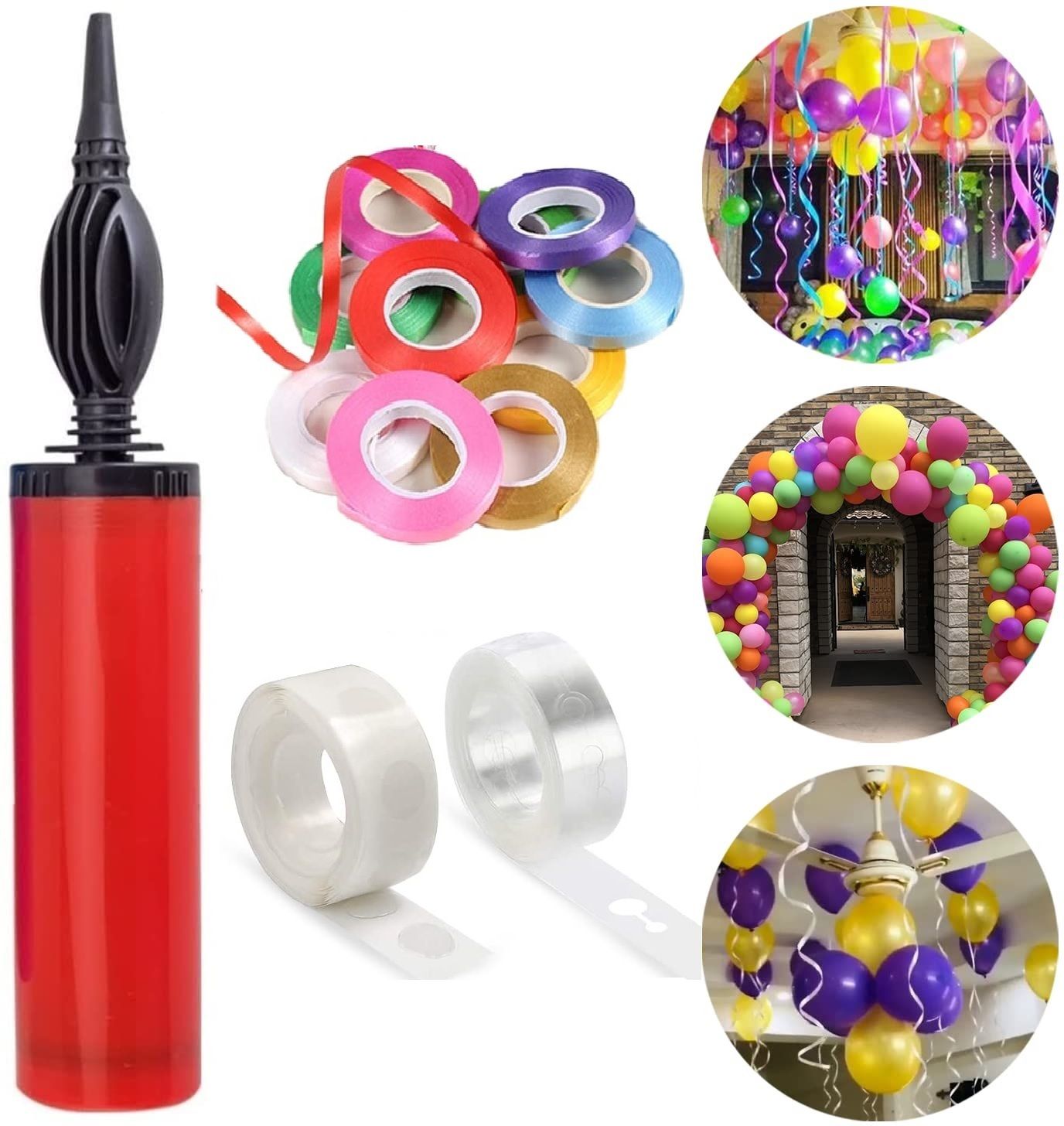 Solid Balloon Decorating Garland -1Tape Strip,1Glue dot,1Balloon Pump, 15 Ribbon Balloon Bouquet