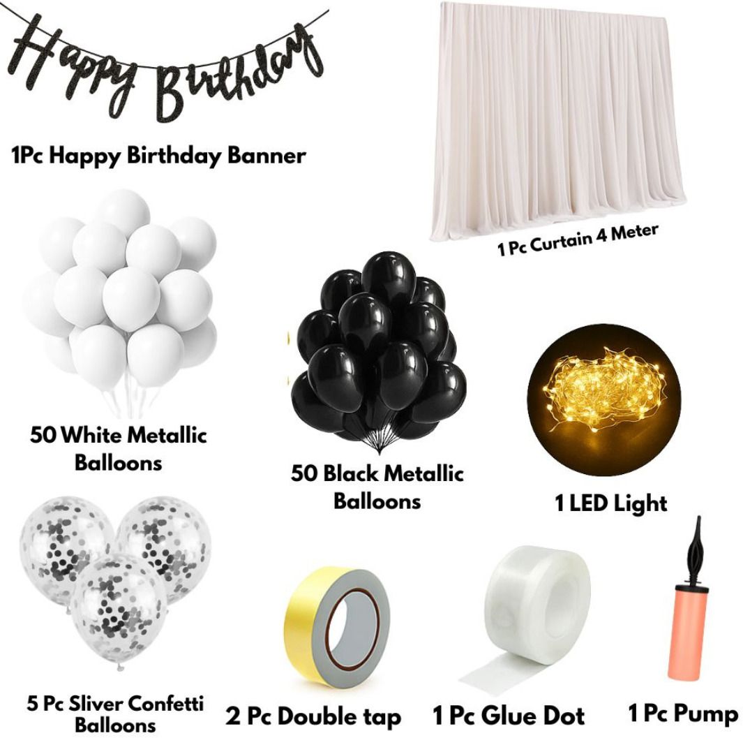 shikhastore Solid Pinterest Theme Black White Happy Birthday Decoration Kit Balloon-picture-10