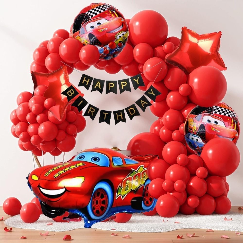 Printed Red Car theme birthday decoration for birthday party Balloon Bouquet-image-1
