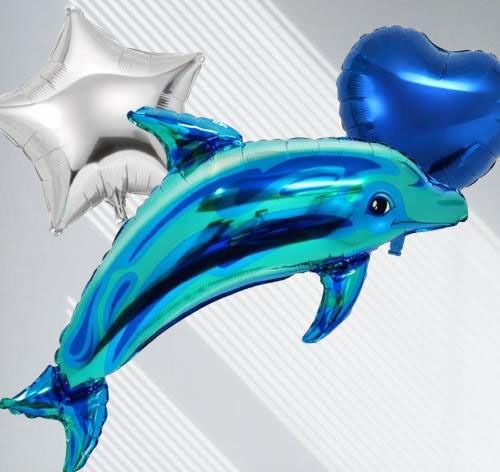 soi Solid 3-Piece Ocean Theme Foil Balloon Set Large Blue Dolphin Shape Foil Balloon Balloon-picture-17