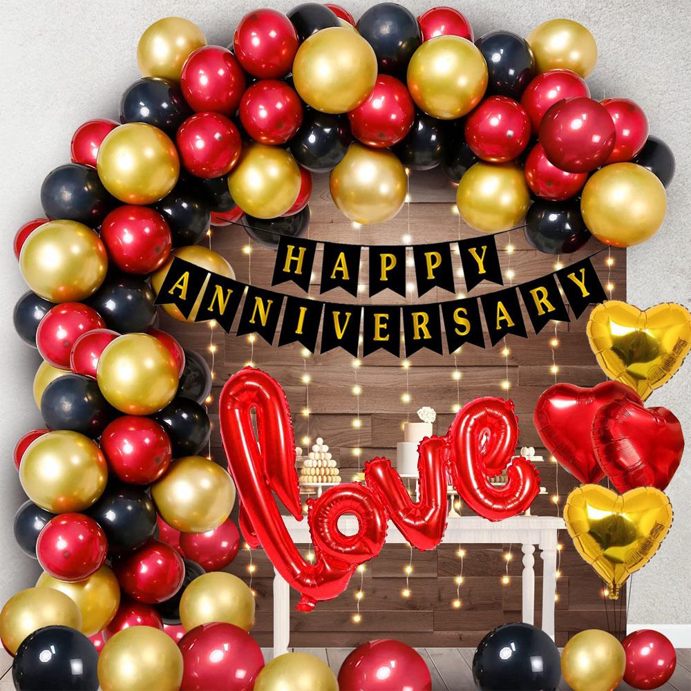 Solid Happy Anniversary Decoration Kit - 72Pcs with LED Light Banner, Arch, Balloons, Balloon