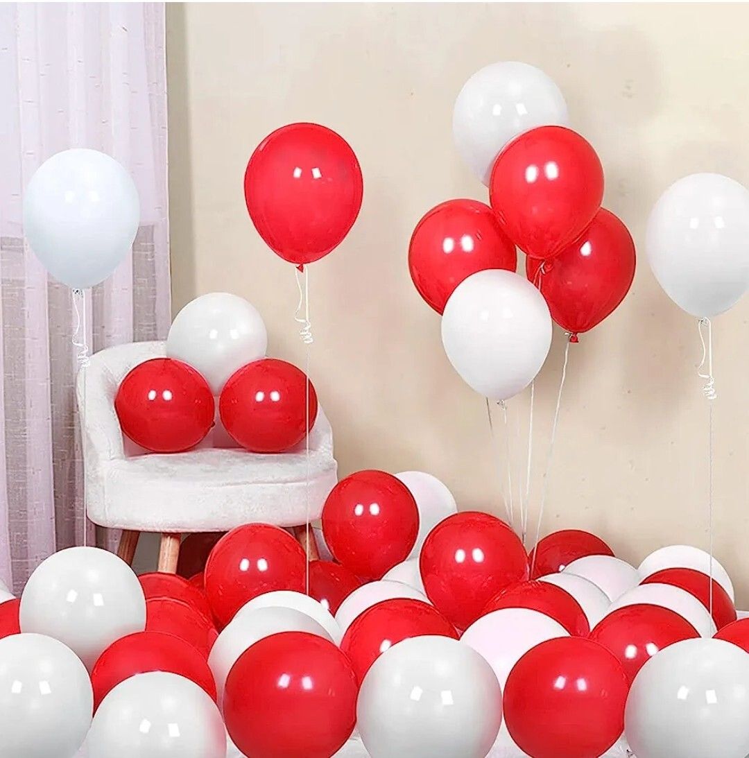 Solid Hd/Mettalic 100 Ballons Red and White For Kids/Adult/Party/Birthday Decorations Balloon-image-41