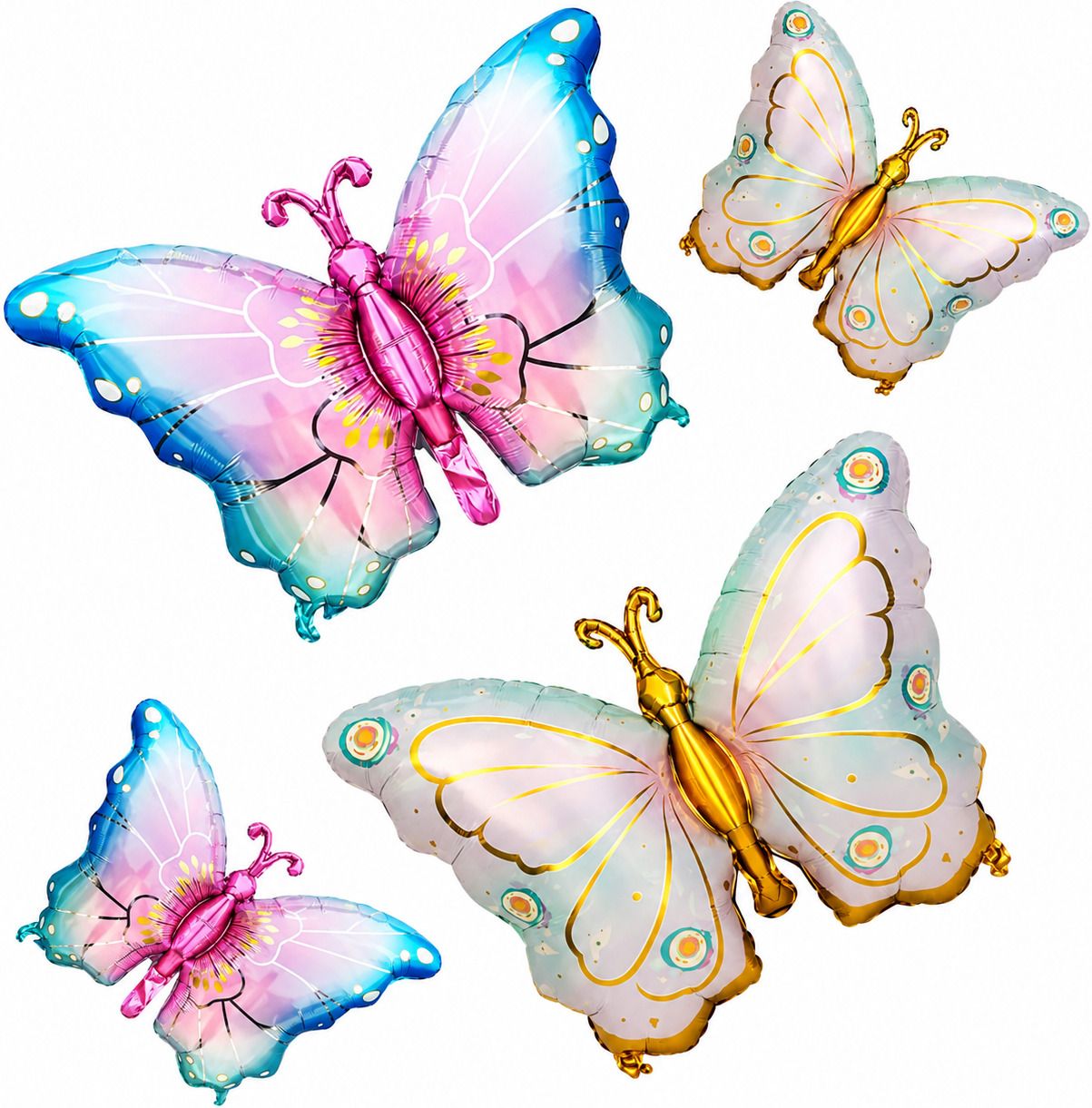 Solid Butterfly Foil Balloons, Pastel Pink Blue and Gold, Pack of 4 Balloon-image-28