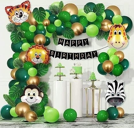 Solid Printed Happy Birthday Animal kit - 78 Pcs for Birthday Decor Balloon