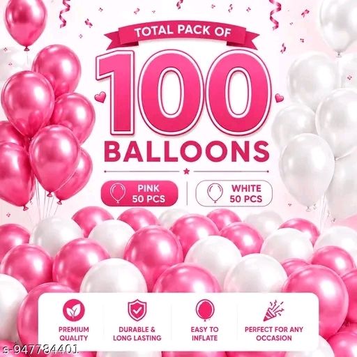 Solid Pack of 100 Pink and White Celebration Balloons Balloon-image-6