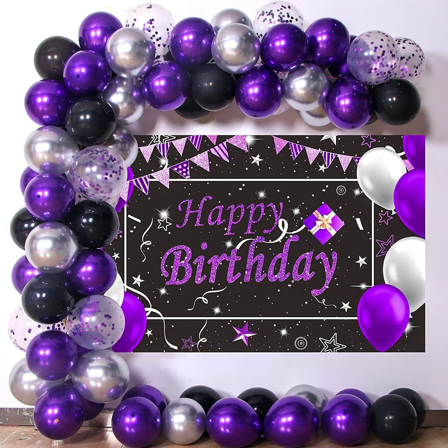 r g accessories Solid Black Purple Silver Balloons Garland Kit Of 103 Pcs For Party Decorations Balloon-picture-22