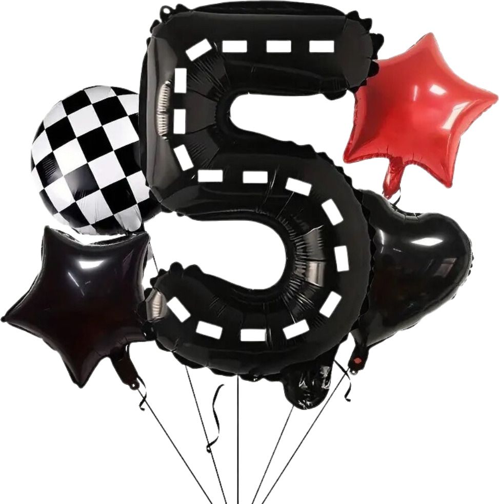 bashnsplash Printed Five No. 5th Birthday Racing theme Checkered Flag car Theme Number Balloon Set Balloon Bouquet-picture-13