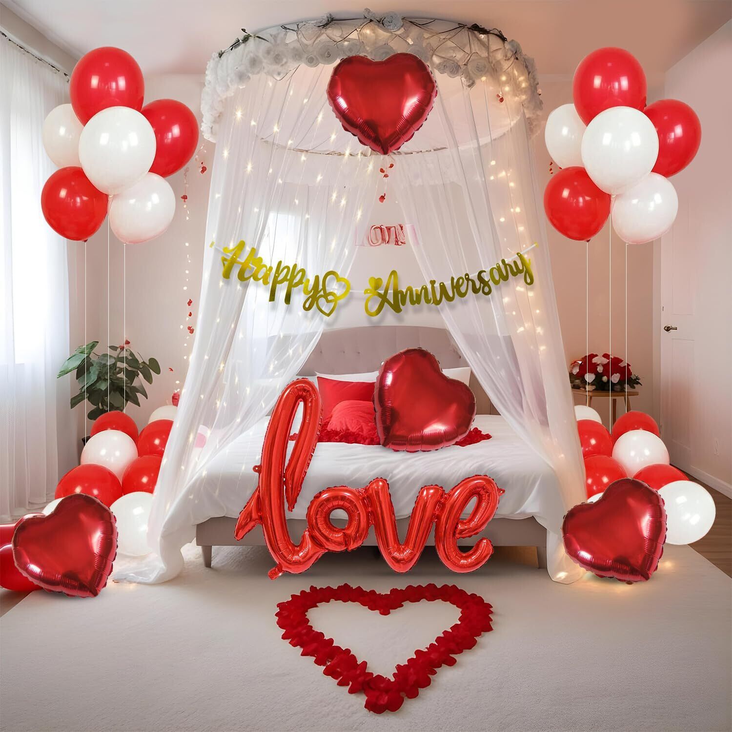 Solid Happy Anniversary Decoration Items - 61pcs, Happy Anniversary Banner Balloon-image-6