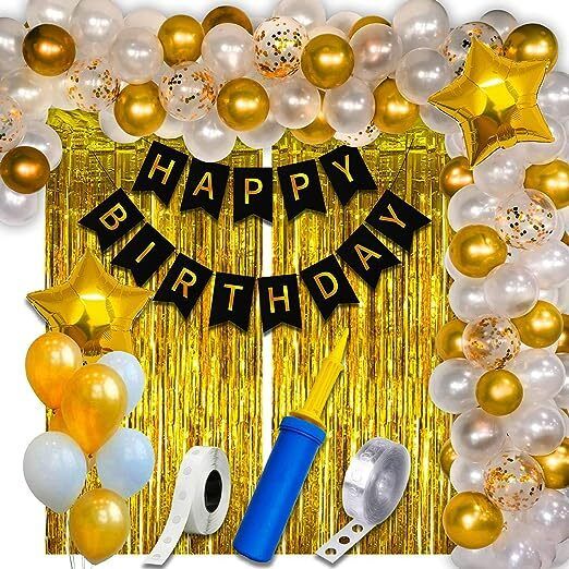 party midlinkerz Solid White Black Happy Birthday Decoration items Kit Combo, 1st with pump girl boy Balloon-picture-21