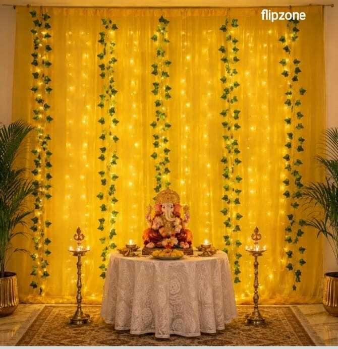 flipzone Solid Yellow Net curtain & Artificial Plant Ganesh Chaturthi, Haldi & Mehndi, Decor Balloon-picture-17