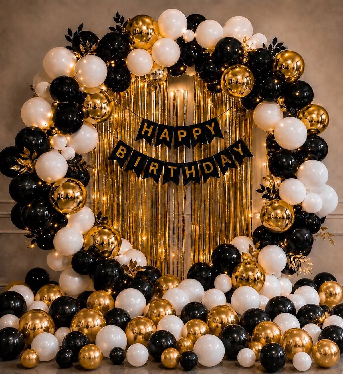 tigorik Solid Happy Birthday Black banner Decoration Room Set 41 Pcs Balloon-picture-3