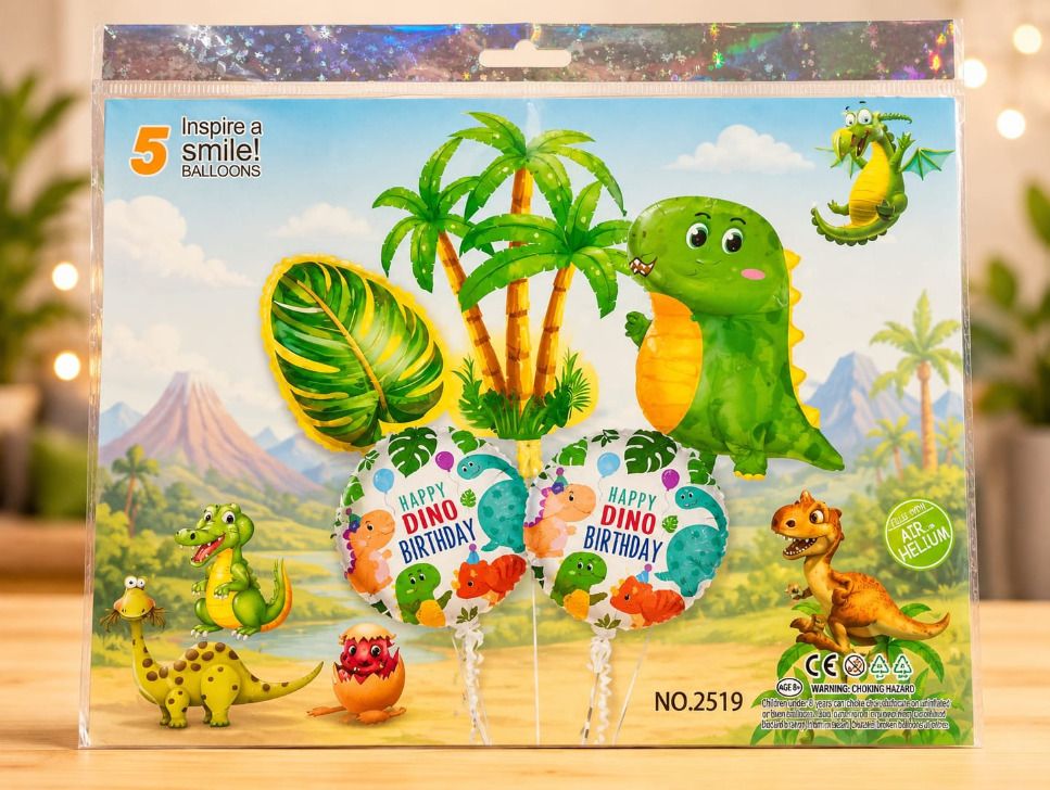 Printed Dinosaurs Themed Foil Balloon Set Of 5pcs For Kids Birthday Party Jungle Safari Balloon-image-32