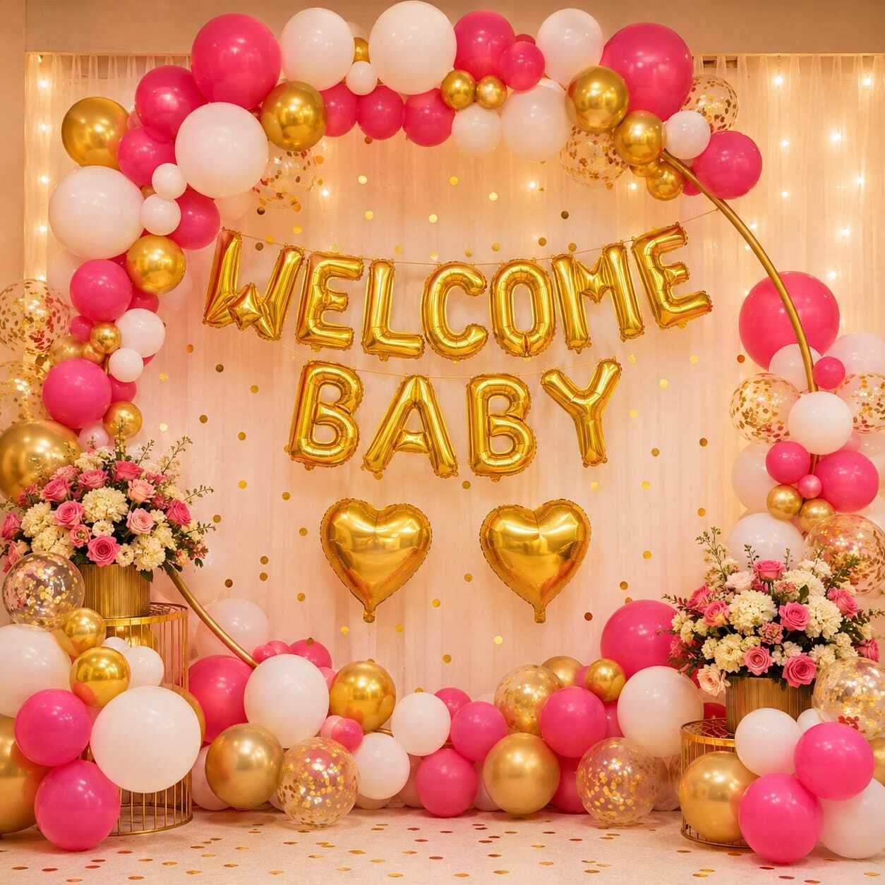 jaanki decorations Solid Welcome baby decoration kit with golden hearts and confettii Balloon-picture-27