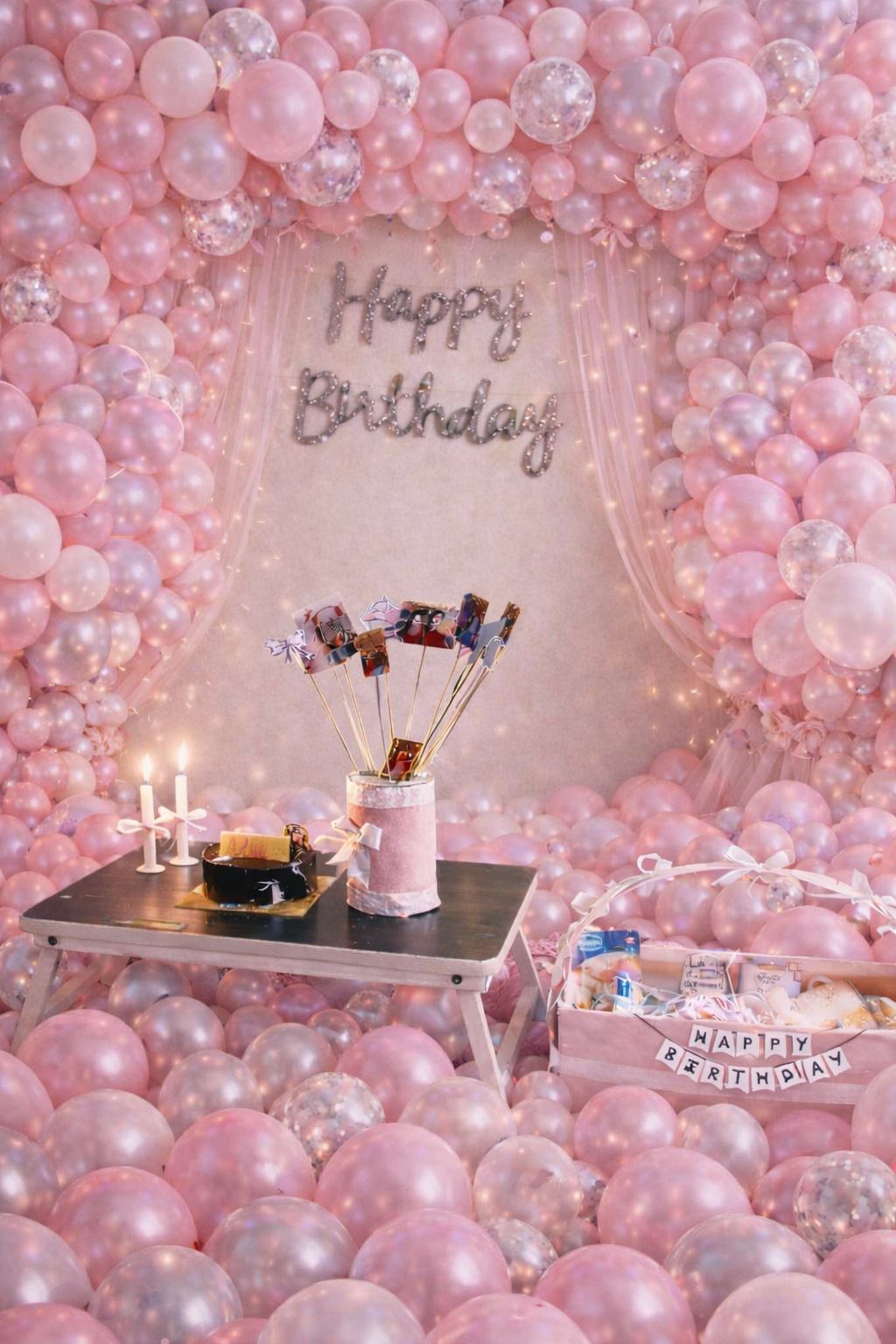 ballooooify Solid Blush Pastel Luxury Birthday Decoration Kit with Balloons & Curtains Balloon-picture-11