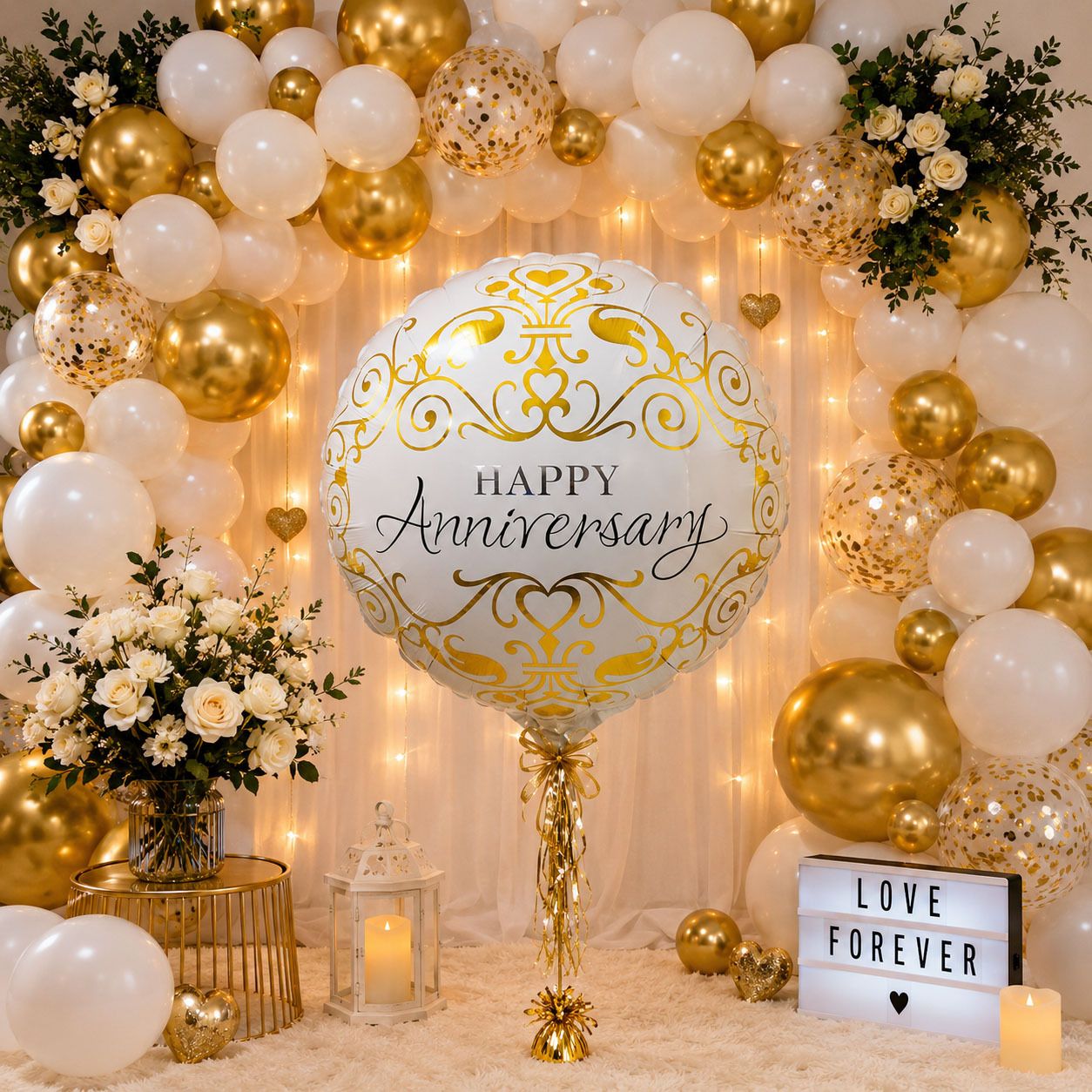 soi Solid Happy Anniversary Balloon Kit with Gold White Balloons & Round Mylar Foil Balloon-picture-23