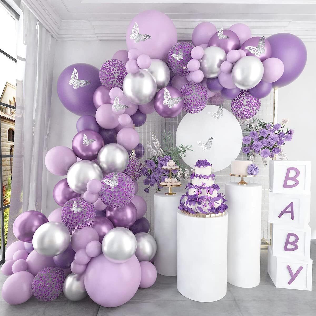 Solid Purple Lavender Silver Balloons Garland Decoration Kit With Arch Pack Of 51 Balloon-image-39