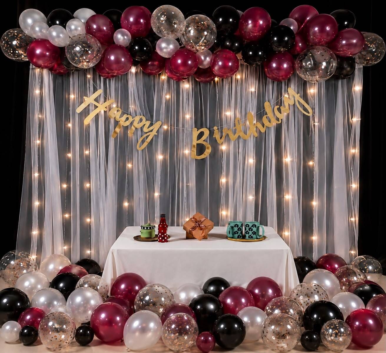 Solid Royal Burgundy Black Silver Birthday Decor Balloon-image-26