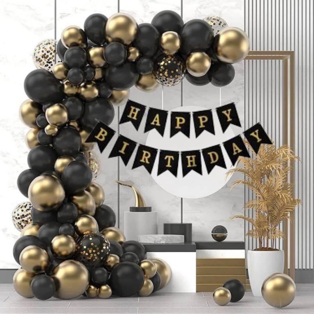 party midlinkerz Solid Golden & Black Birthday Decoration Items Set Kit with Pump for Boys, Girls Balloon-picture-15