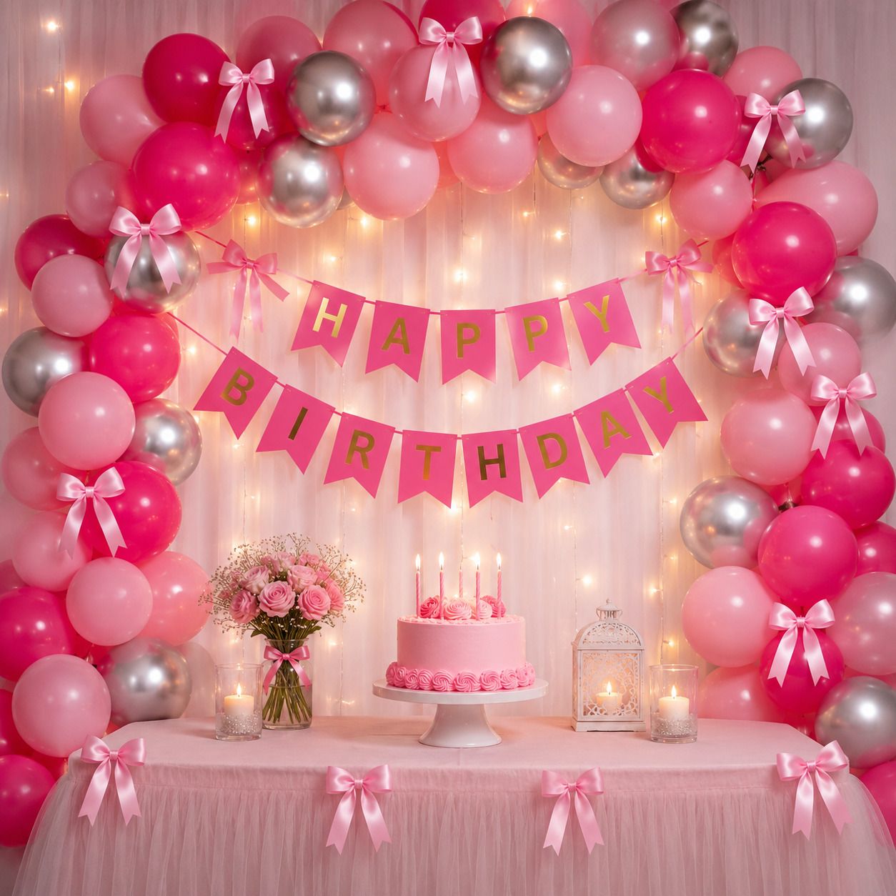 jaanki decorations Printed Aesthetic Bow Birthday decoration combo with ribbons and Balloon-picture-36