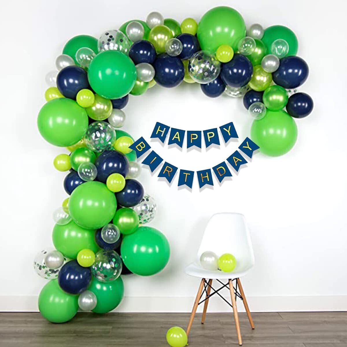Birthday Party Decorations Kit Blue Happy Birthday Banner Premium Blue Green-image-2