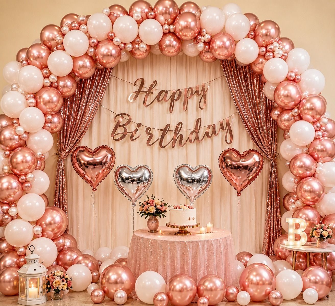 Solid Royal Rose Gold White Birthday Decoration Set Balloon-image-44